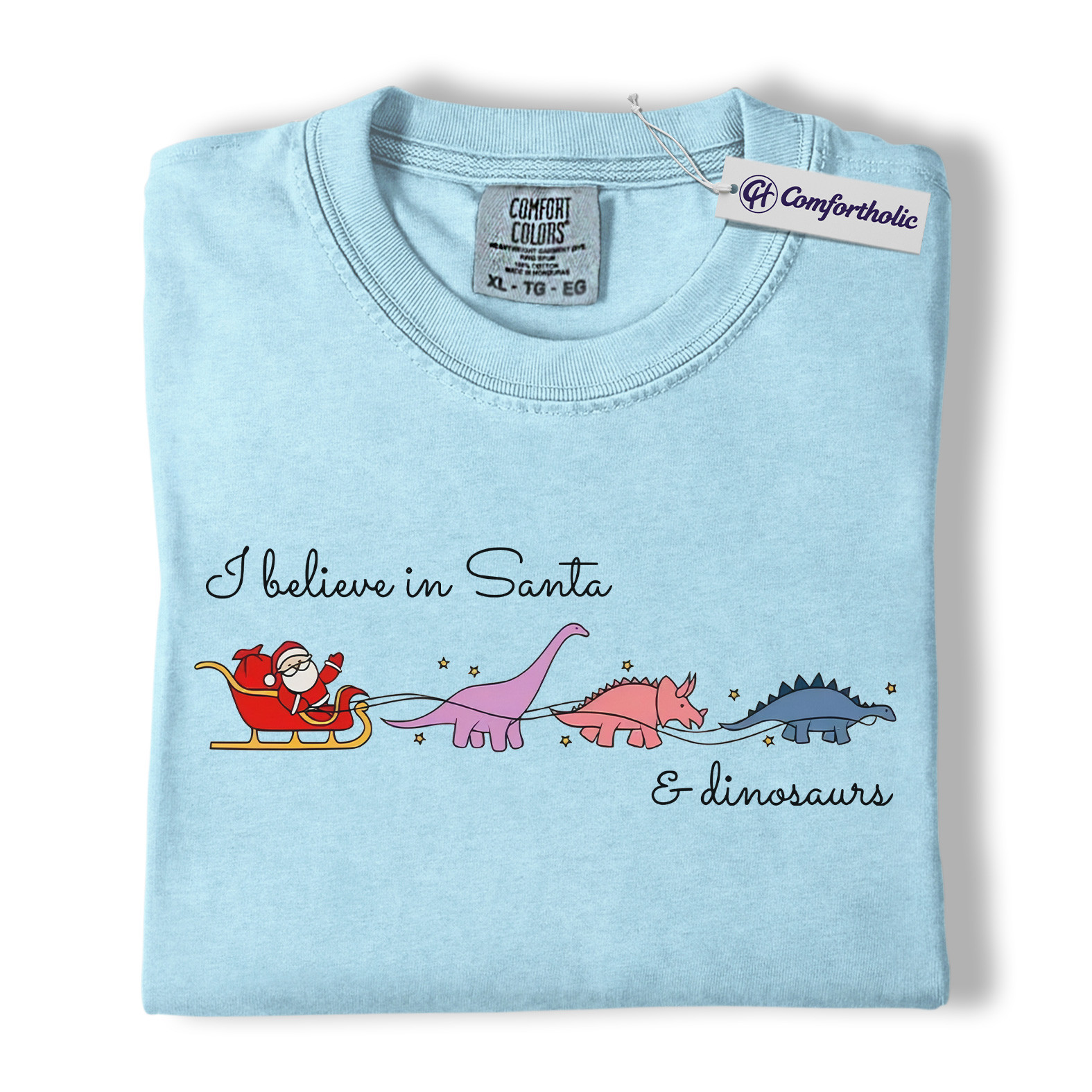 I Believe in Santa and Dinosaurs Shirt, Funny Dinosaur Christmas T-Shirt, Cute Santa Dino Graphic Tee, Whimsical Holiday Gift for Dinosaur Lovers, Christmas Comfort Colors Shirt - Image 14