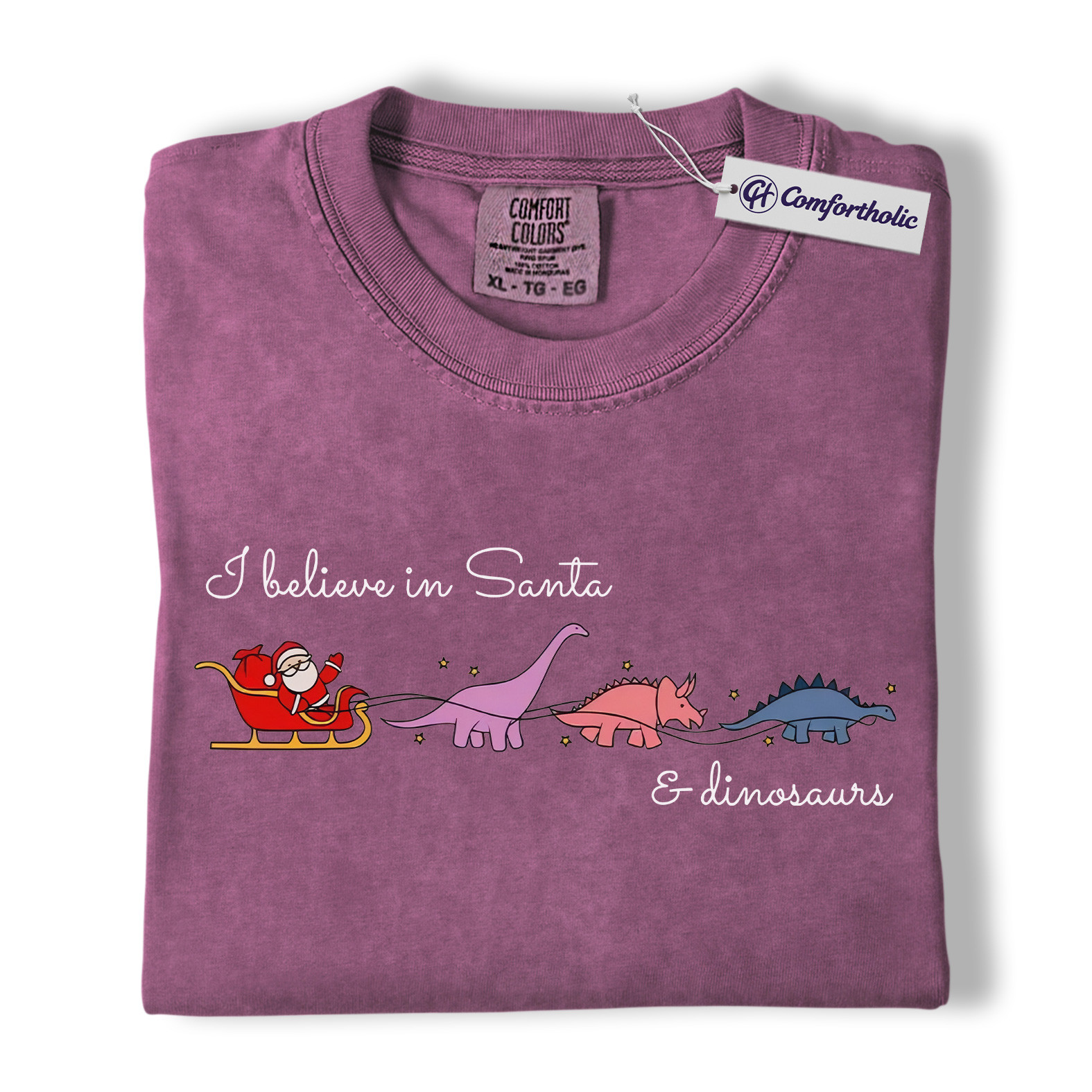 I Believe in Santa and Dinosaurs Shirt, Funny Dinosaur Christmas T-Shirt, Cute Santa Dino Graphic Tee, Whimsical Holiday Gift for Dinosaur Lovers, Christmas Comfort Colors Shirt - Image 15