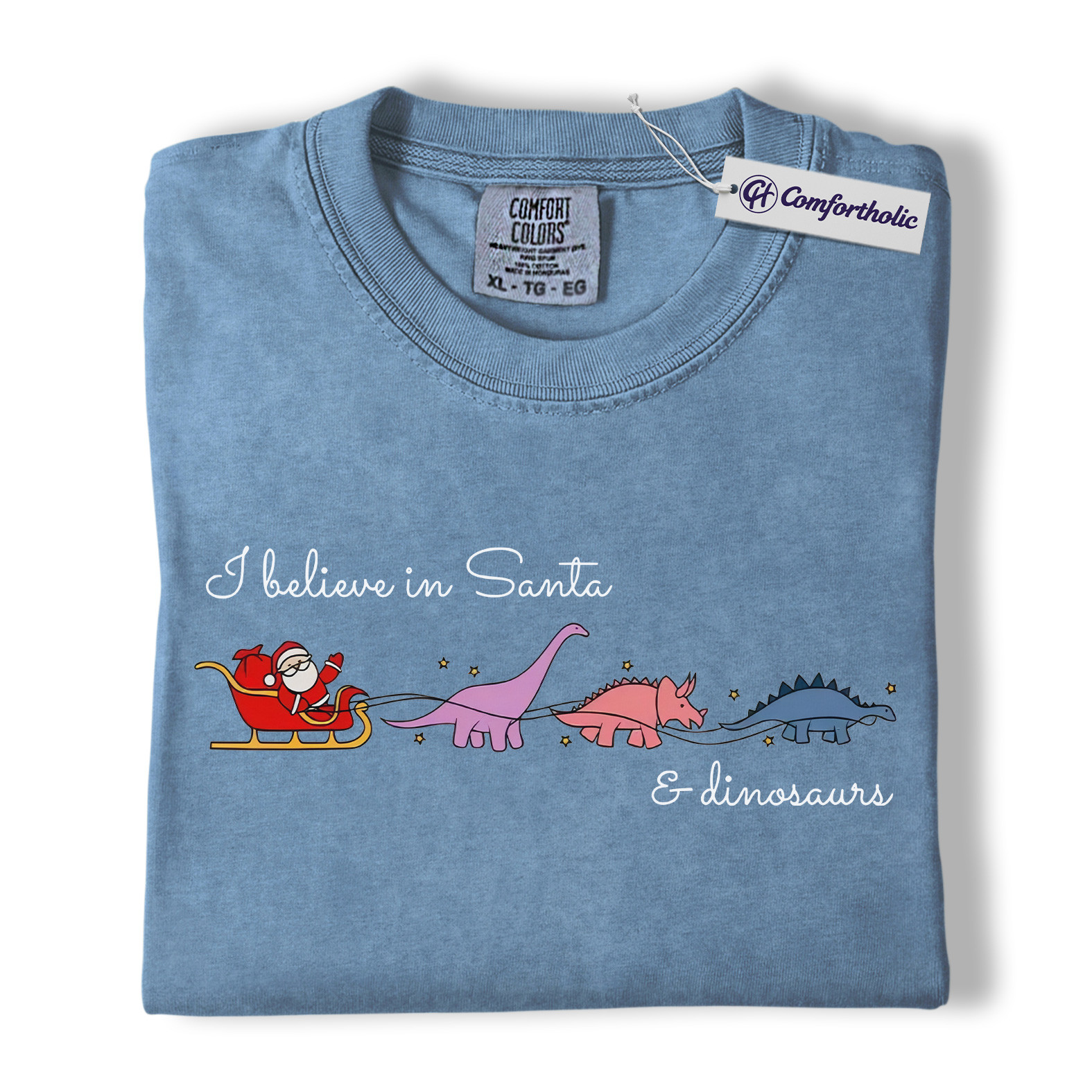 I Believe in Santa and Dinosaurs Shirt, Funny Dinosaur Christmas T-Shirt, Cute Santa Dino Graphic Tee, Whimsical Holiday Gift for Dinosaur Lovers, Christmas Comfort Colors Shirt - Image 17