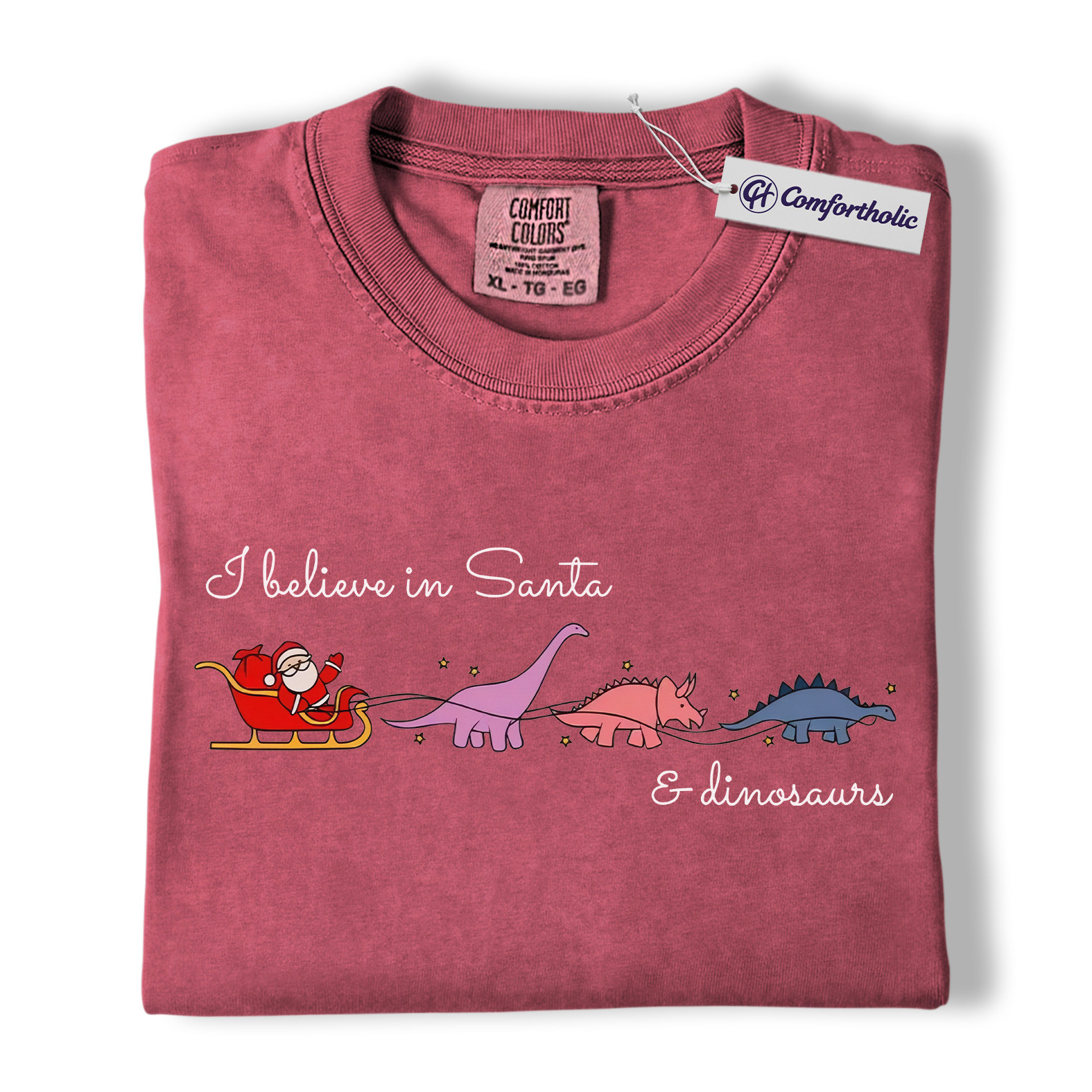 I Believe in Santa and Dinosaurs Shirt, Funny Dinosaur Christmas T-Shirt, Cute Santa Dino Graphic Tee, Whimsical Holiday Gift for Dinosaur Lovers, Christmas Comfort Colors Shirt - Image 18