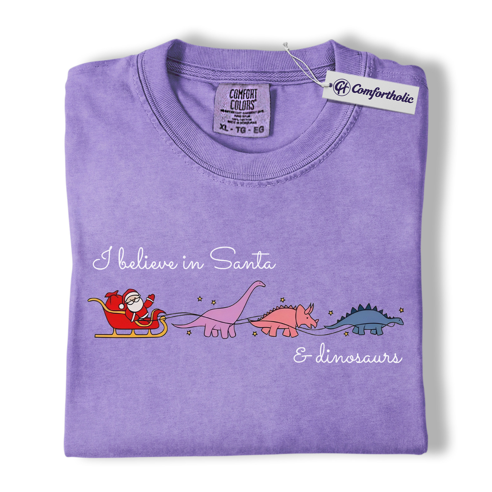 I Believe in Santa and Dinosaurs Shirt, Funny Dinosaur Christmas T-Shirt, Cute Santa Dino Graphic Tee, Whimsical Holiday Gift for Dinosaur Lovers, Christmas Comfort Colors Shirt - Image 20