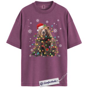 Bear Christmas Tree Shirt, Funny Animal Holiday T-Shirt, Cute Wildlife Graphic Tee, Festive Gift for Animal Lovers, Christmas Comfort Colors Shirt
