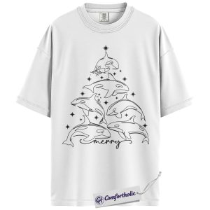 Alternative view of Orca Christmas Shirt, Killer Whale Holiday T-Shirt, Ocean Animal Graphic Tee, Coastal Sea Life Gift for Beach Lovers, Christmas Comfort Colors Shirt