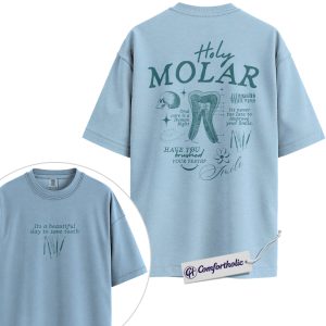Holy Molar Shirt, Funny Dental Hygienist T-Shirt, Vintage Tooth Graphic Tee, Oral Care Awareness Gift for Dentists, Comfort Colors Shirt 2-Sided