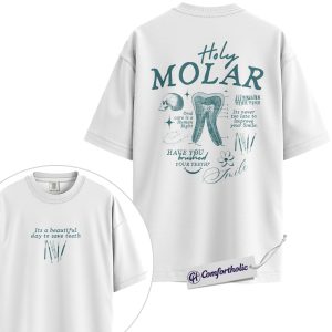 Alternative view of Holy Molar Shirt, Funny Dental Hygienist T-Shirt, Vintage Tooth Graphic Tee, Oral Care Awareness Gift for Dentists, Comfort Colors Shirt 2-Sided