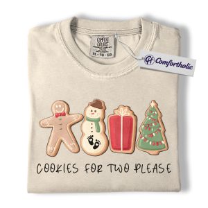 Cookies for Two Please Shirt, Cute Christmas Pregnancy Announcement T-Shirt, Holiday Gingerbread Cookie Graphic Tee, Expecting Mom Gift, Christmas Comfort Colors Shirt
