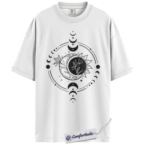 Alternative view of Celestial Moon Phase Shirt, Sun and Moon Floral T-Shirt, Boho Witchy Spiritual Graphic Tee, Mystical Astrology Gift for Women, Comfort Colors Shirt