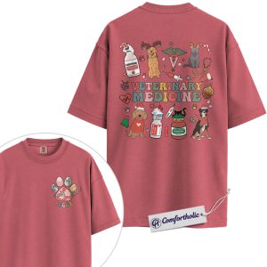 Alternative view of Custom Veterinary Medicine Christmas Shirt, Personalized Vet Tech Holiday T-Shirt, Cute Dog and Cat Lover Graphic Tee, Christmas Gift for Veterinarians, Christmas Comfort Colors Shirt 2-Sided