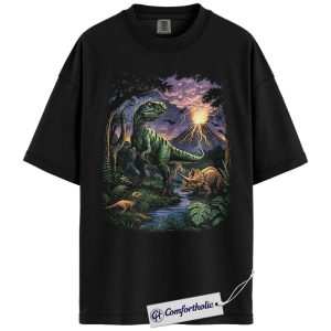 T-Rex Dinosaur Shirt, Vintage Jurassic Landscape T-Shirt, Prehistoric Graphic Tee, Adventure Gift for Dino Lovers, Comfort Colors Shirt