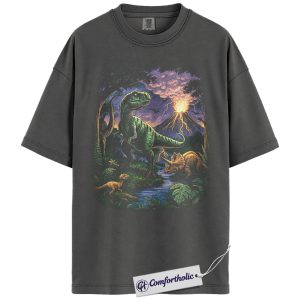 Alternative view of T-Rex Dinosaur Shirt, Vintage Jurassic Landscape T-Shirt, Prehistoric Graphic Tee, Adventure Gift for Dino Lovers, Comfort Colors Shirt