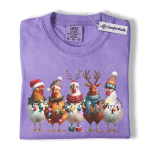Christmas Chicken Squad Shirt, Funny Farm Animal T-Shirt, Cute Holiday Chicken Lights Graphic Tee, Festive Christmas Gift for Chicken Lovers, Christmas Comfort Colors Shirt