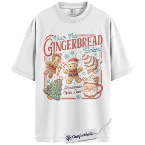 Alternative view of Gingerbread Bakery Shirt, Gingerbread Christmas Cookie T-Shirt, Retro North Pole Holiday Baking Graphic Tee, Cute Christmas Gift for Women,Christmas Comfort Colors Shirt
