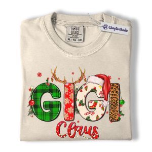 Gigi Claus Shirt, Christmas Grandma T-Shirt, Festive Holiday Family Graphic Tee, Cute Christmas Gift for Gigi, Christmas Comfort Colors Shirt