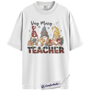Alternative view of Very Merry Teacher Shirt, Christmas Gnome Teacher T-Shirt, Cute Holiday Classroom Graphic Tee, Festive Christmas Gift for Teachers, Christmas Comfort Colors Shirt