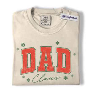 Dad Claus Shirt, Dad Christmas T-Shirt, Varsity Distressed Holiday Typography Tee, Funny Christmas Gift for Men, Christmas Comfort Colors Shirt