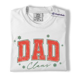 Alternative view of Dad Claus Shirt, Dad Christmas T-Shirt, Varsity Distressed Holiday Typography Tee, Funny Christmas Gift for Men, Christmas Comfort Colors Shirt