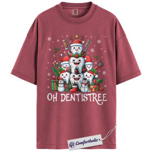 Oh Dentistree Shirt, Dental Hygienist Christmas T-Shirt, Funny Tooth Christmas Tree Graphic Tee, Cute Holiday Gift for Dentists, Christmas Comfort Colors Shirt