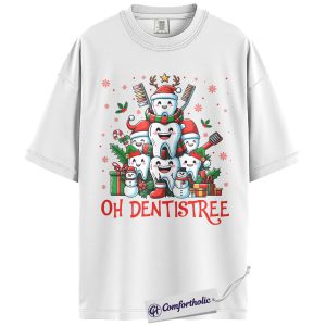 Alternative view of Oh Dentistree Shirt, Dental Hygienist Christmas T-Shirt, Funny Tooth Christmas Tree Graphic Tee, Cute Holiday Gift for Dentists, Christmas Comfort Colors Shirt