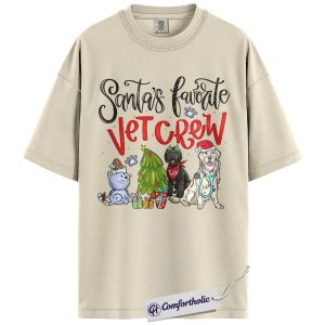 Santa’s Favorite Vet Crew Shirt, Veterinary Christmas T-Shirt, Cute Pet Clinic Holiday Illustration Graphic Tee, Festive Gift for Vet Techs, Christmas Comfort Colors Shirt
