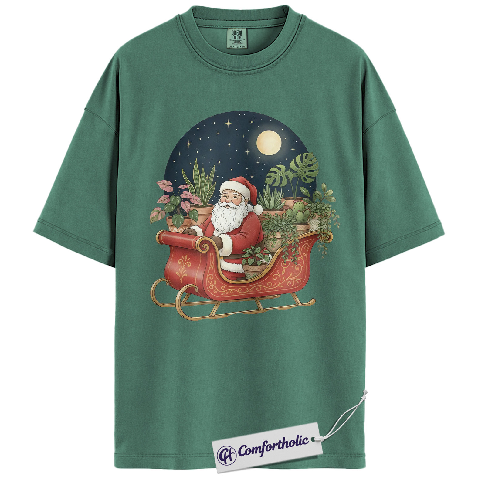 Santa Plant Sleigh Shirt, Plant Lover Christmas T-Shirt, Cute Botanical Holiday Illustration Graphic Tee, Festive Christmas Gift for Plant Moms, Christmas Comfort Colors Shirt - Image 11