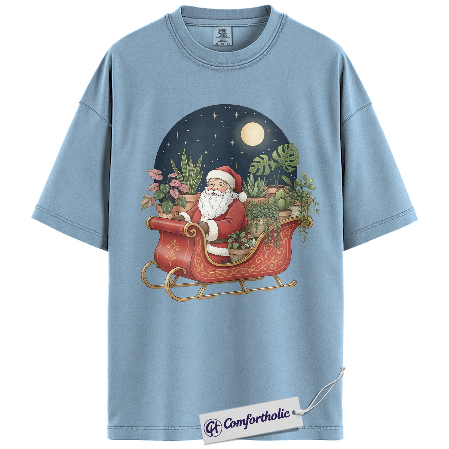 Santa Plant Sleigh Shirt, Plant Lover Christmas T-Shirt, Cute Botanical Holiday Illustration Graphic Tee, Festive Christmas Gift for Plant Moms, Christmas Comfort Colors Shirt - Image 14