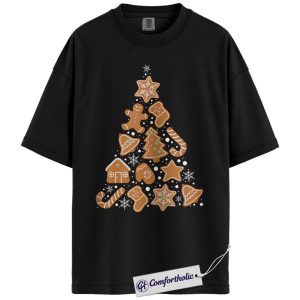 Gingerbread Christmas Tree Shirt, Gingerbread Cookie Holiday T-Shirt, Cute Festive Baking Illustration Graphic Tee, Christmas Gift for Women, Christmas Comfort Colors Shirt