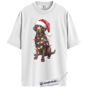 Alternative view of Chocolate Labrador Christmas Shirt, Cute Holiday Dog Lover T-Shirt, Festive Santa Puppy Graphic Tee, Christmas Gift for Pet Owners, Christmas Comfort Colors Shirt