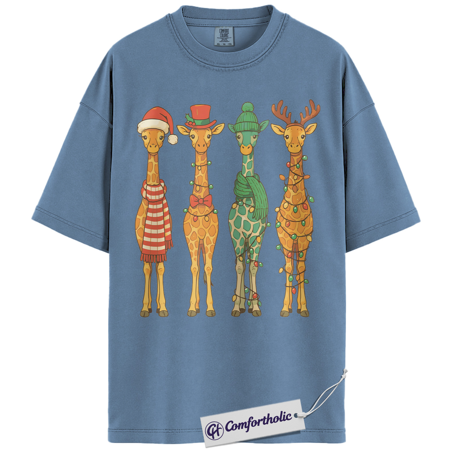 Christmas Giraffe Crew Shirt, Safari Animal Holiday T-Shirt, Cute Giraffe Lights Graphic Tee, Festive Christmas Gift for Animal Lovers, Christmas Comfort Colors Shirt - Image 17