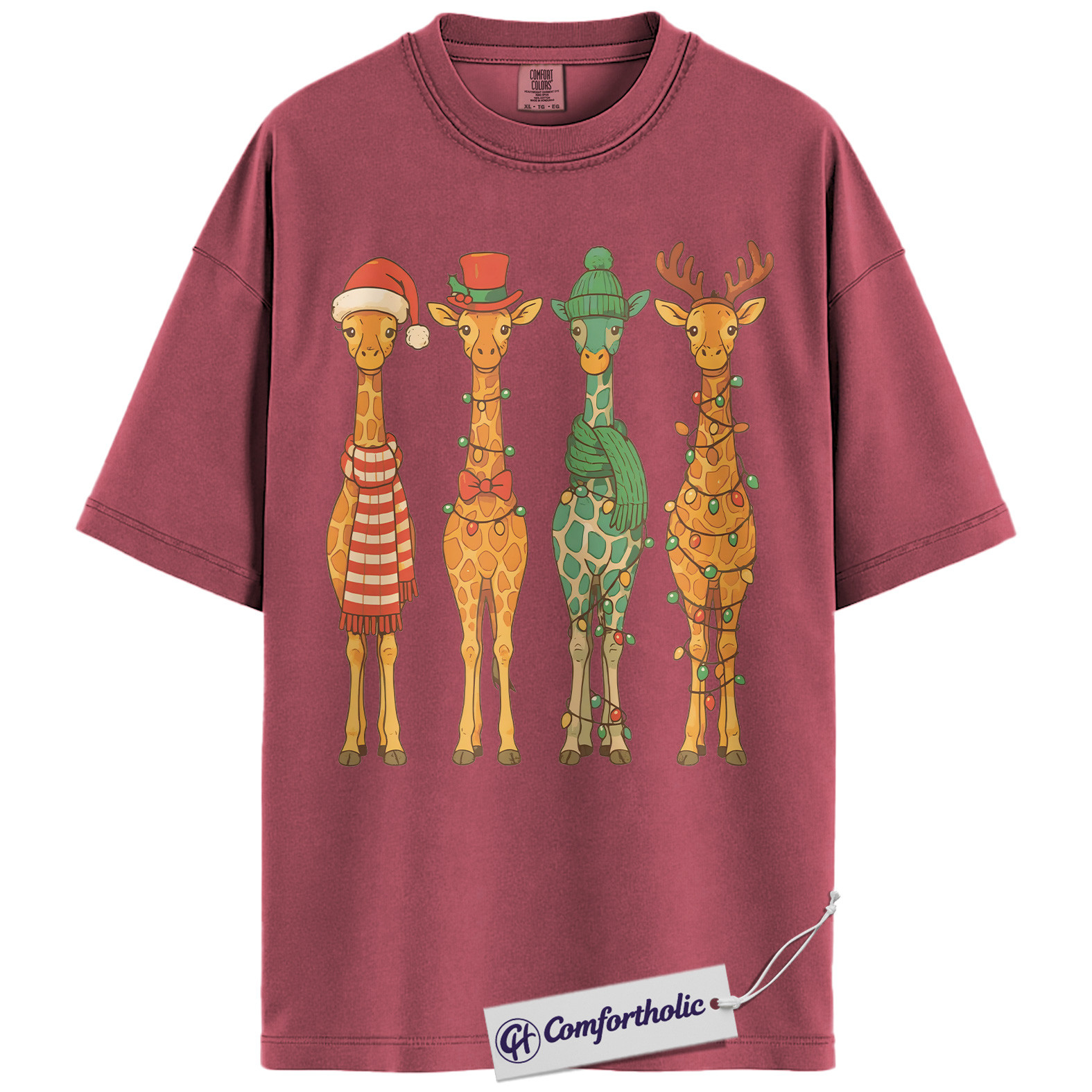 Christmas Giraffe Crew Shirt, Safari Animal Holiday T-Shirt, Cute Giraffe Lights Graphic Tee, Festive Christmas Gift for Animal Lovers, Christmas Comfort Colors Shirt - Image 18
