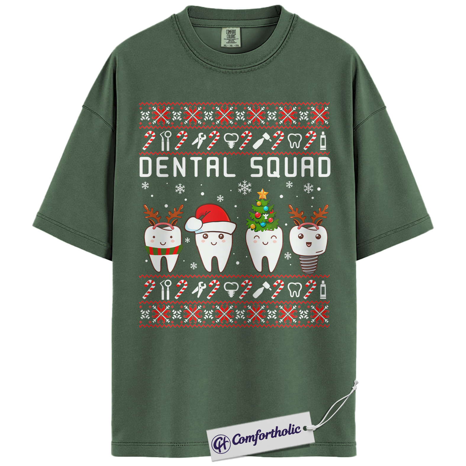 Dental Squad Shirt, Dentist Christmas T-Shirt, Ugly Sweater Style Holiday Graphic Tee, Cute Gift for Dental Office Staff, Christmas Comfort Colors Shirt - Image 5