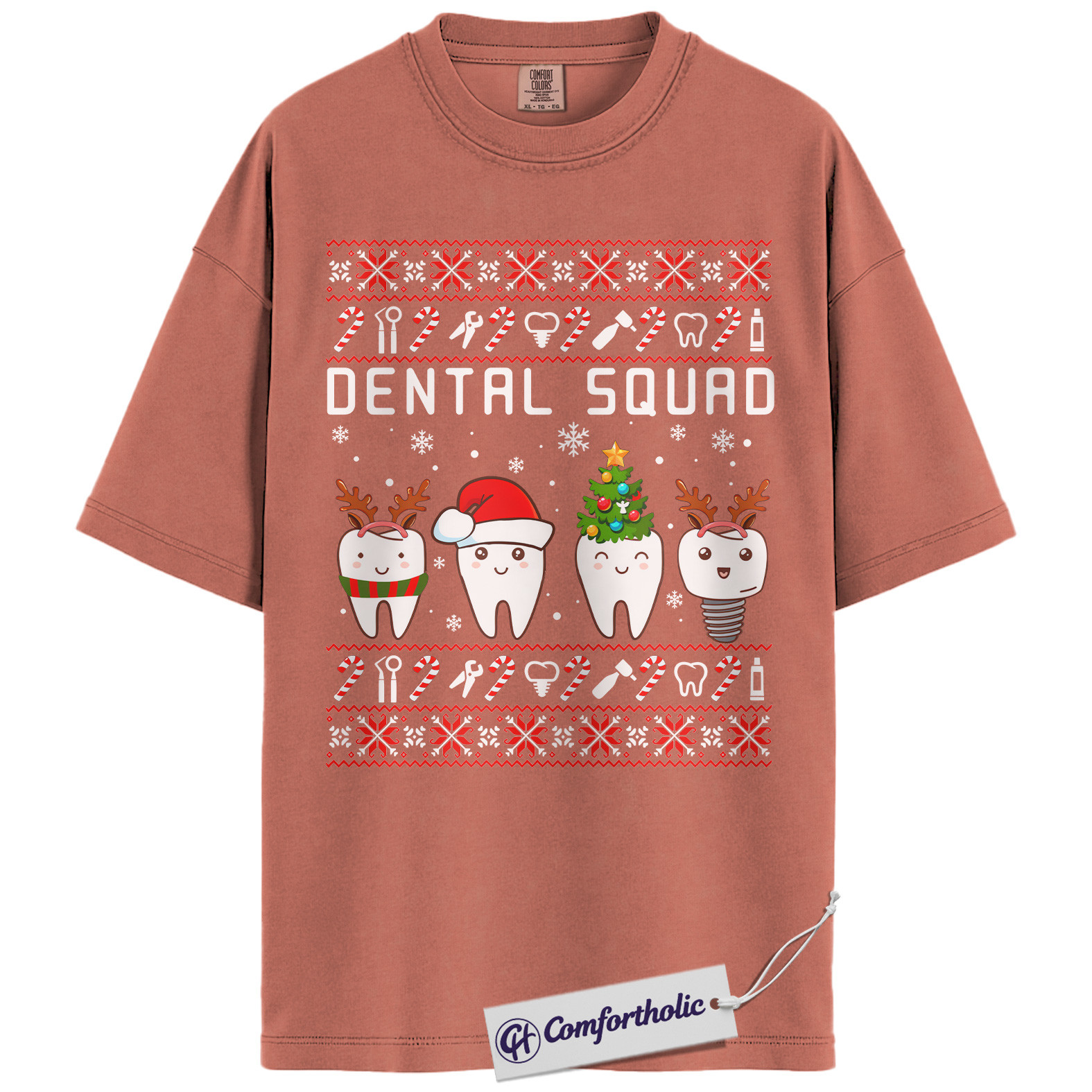 Dental Squad Shirt, Dentist Christmas T-Shirt, Ugly Sweater Style Holiday Graphic Tee, Cute Gift for Dental Office Staff, Christmas Comfort Colors Shirt - Image 7