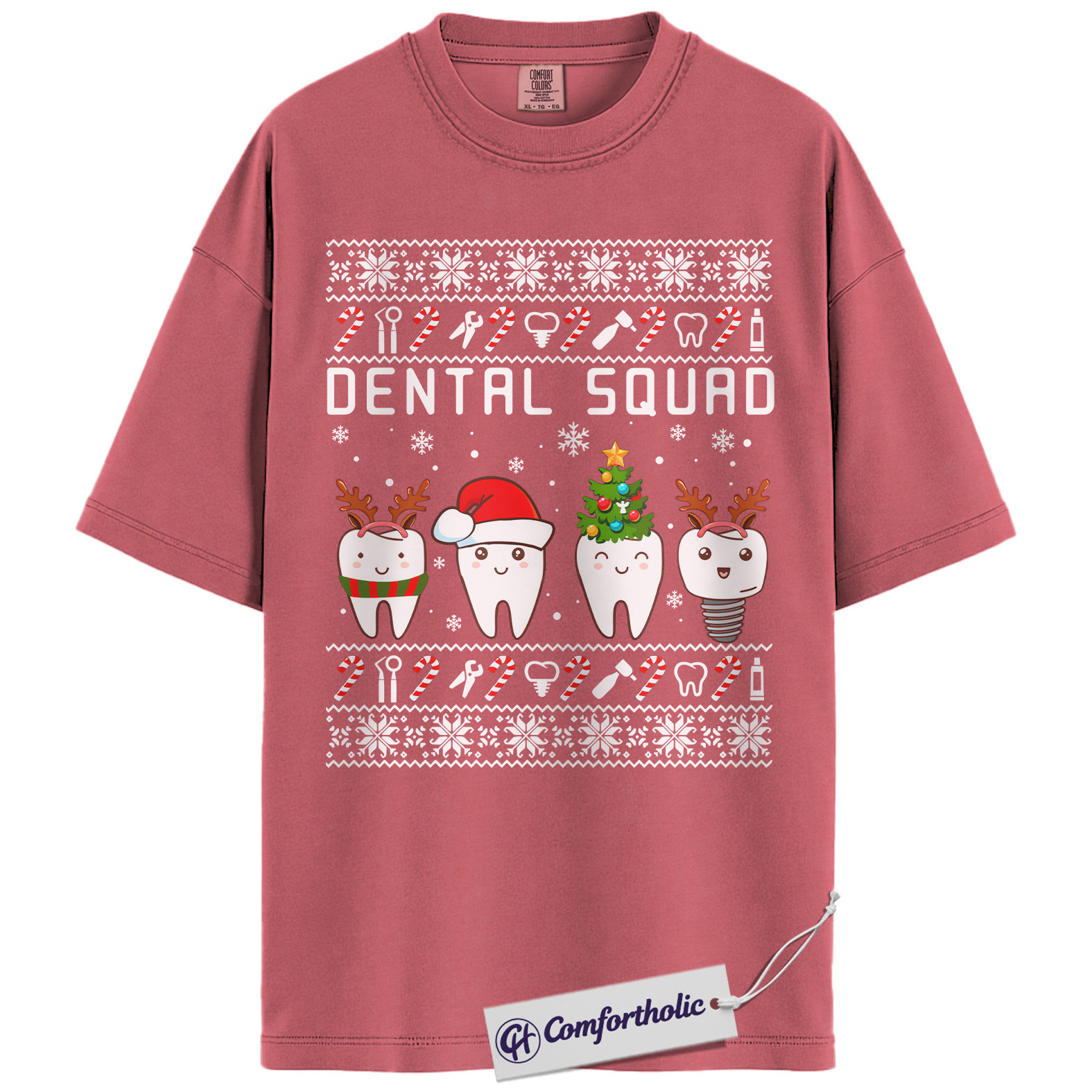 Dental Squad Shirt, Dentist Christmas T-Shirt, Ugly Sweater Style Holiday Graphic Tee, Cute Gift for Dental Office Staff, Christmas Comfort Colors Shirt - Image 9