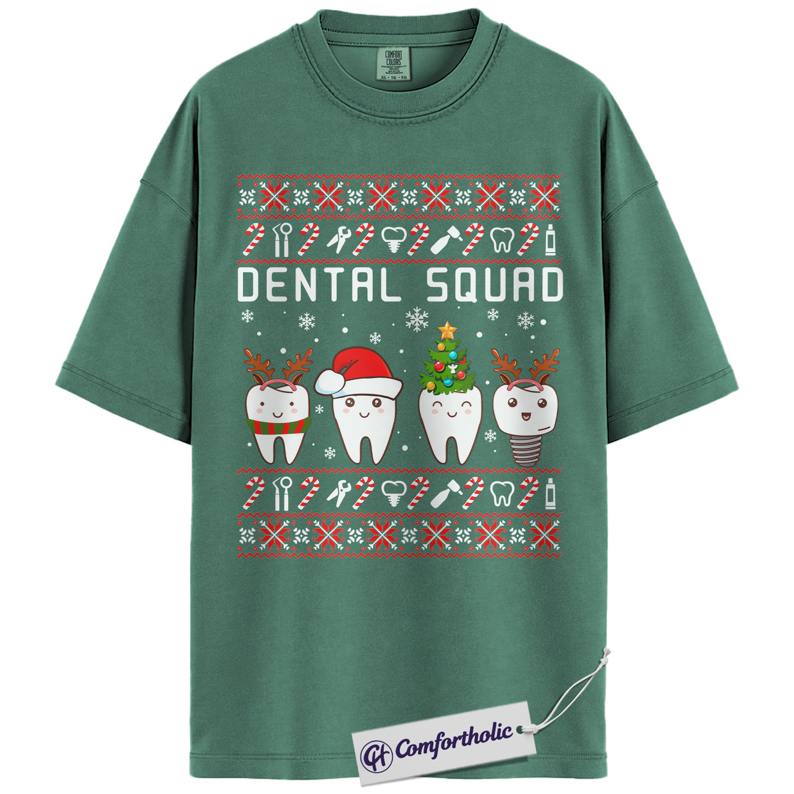 Dental Squad Shirt, Dentist Christmas T-Shirt, Ugly Sweater Style Holiday Graphic Tee, Cute Gift for Dental Office Staff, Christmas Comfort Colors Shirt - Image 10
