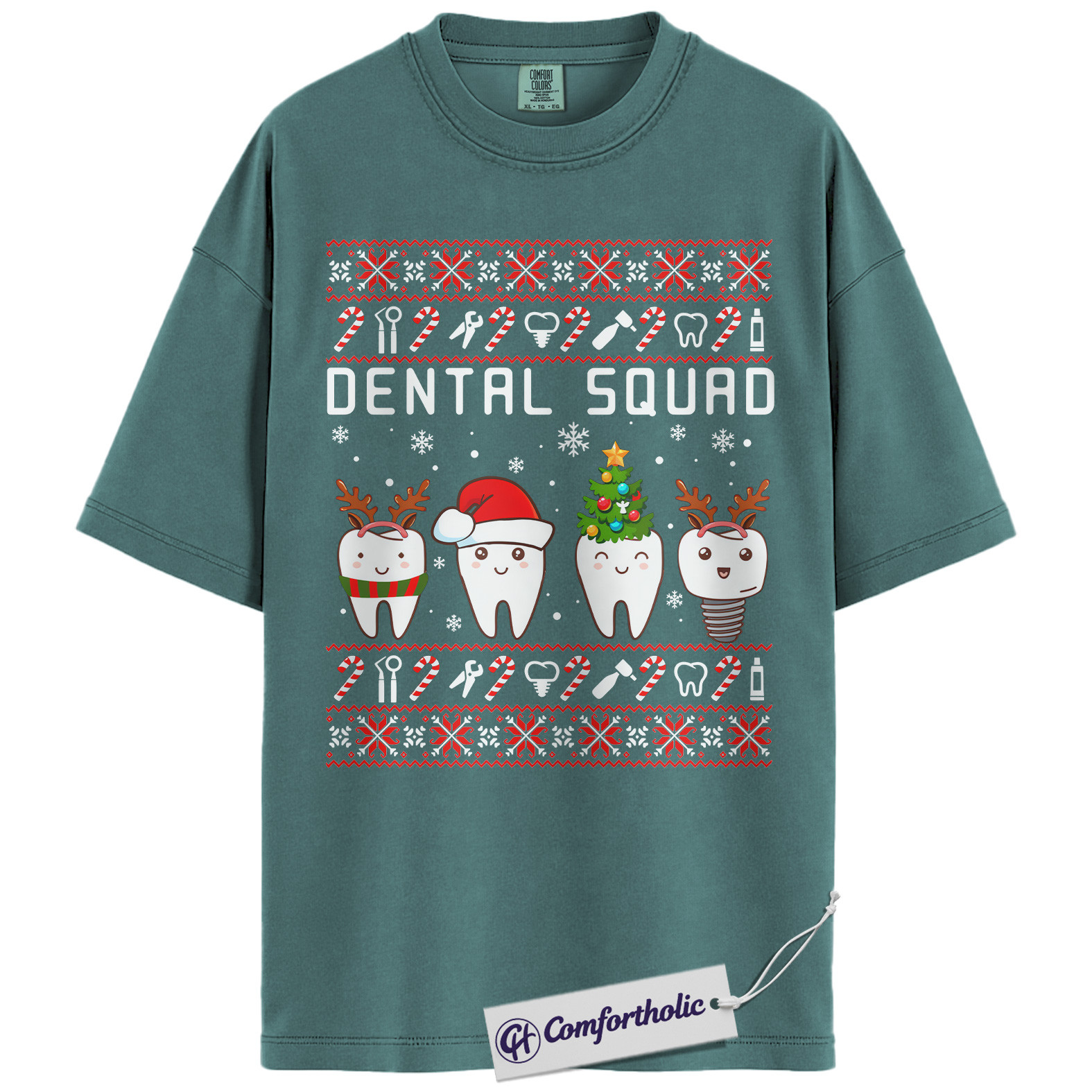 Dental Squad Shirt, Dentist Christmas T-Shirt, Ugly Sweater Style Holiday Graphic Tee, Cute Gift for Dental Office Staff, Christmas Comfort Colors Shirt - Image 11