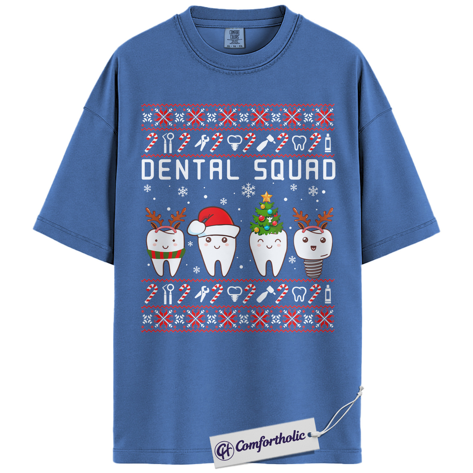 Dental Squad Shirt, Dentist Christmas T-Shirt, Ugly Sweater Style Holiday Graphic Tee, Cute Gift for Dental Office Staff, Christmas Comfort Colors Shirt - Image 12