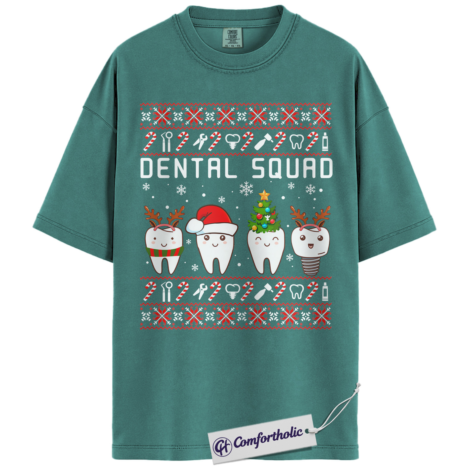 Dental Squad Shirt, Dentist Christmas T-Shirt, Ugly Sweater Style Holiday Graphic Tee, Cute Gift for Dental Office Staff, Christmas Comfort Colors Shirt - Image 13