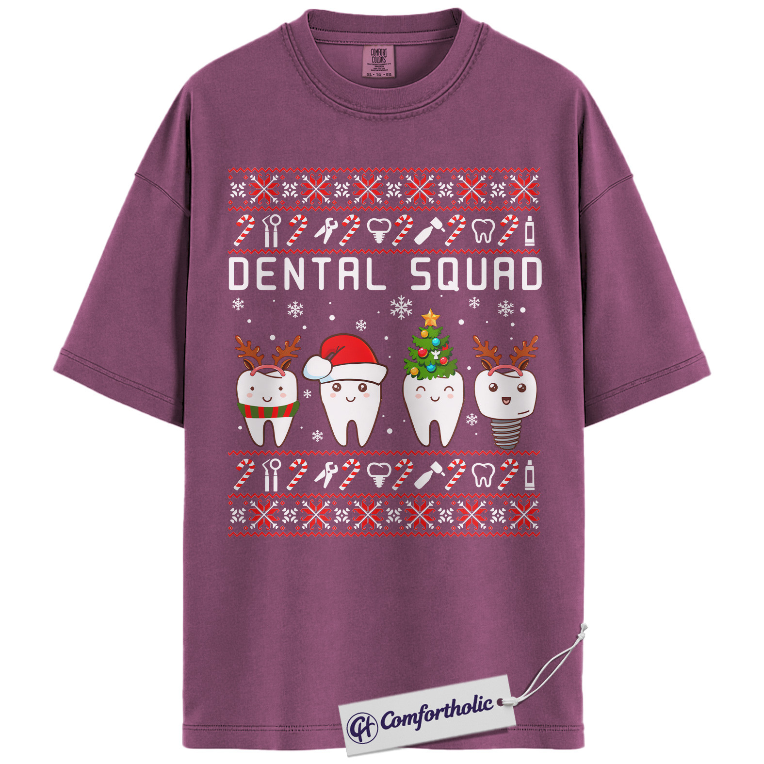 Dental Squad Shirt, Dentist Christmas T-Shirt, Ugly Sweater Style Holiday Graphic Tee, Cute Gift for Dental Office Staff, Christmas Comfort Colors Shirt - Image 15