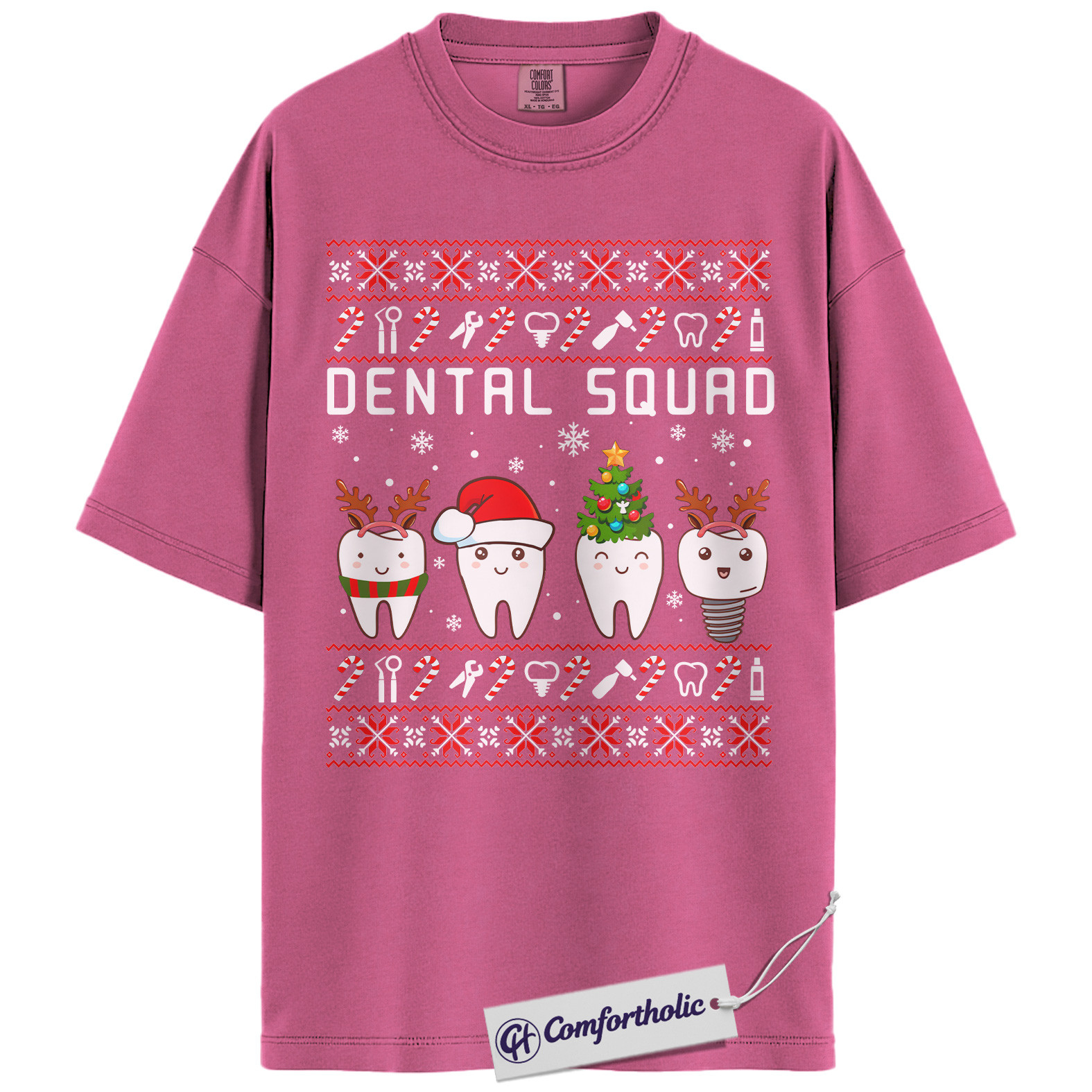 Dental Squad Shirt, Dentist Christmas T-Shirt, Ugly Sweater Style Holiday Graphic Tee, Cute Gift for Dental Office Staff, Christmas Comfort Colors Shirt - Image 16