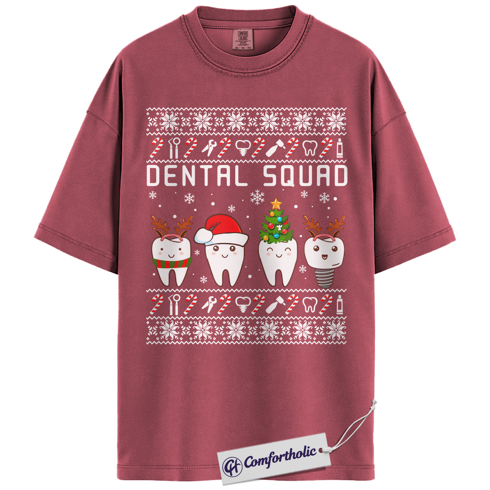 Dental Squad Shirt, Dentist Christmas T-Shirt, Ugly Sweater Style Holiday Graphic Tee, Cute Gift for Dental Office Staff, Christmas Comfort Colors Shirt - Image 18