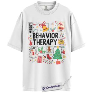 Alternative view of Merry Behavior Therapy Shirt, ABA Therapist Christmas T-Shirt, Cute Festive Holiday Icons Graphic Tee, Christmas Gift for Behavior Techs, Christmas Comfort Colors Shirt