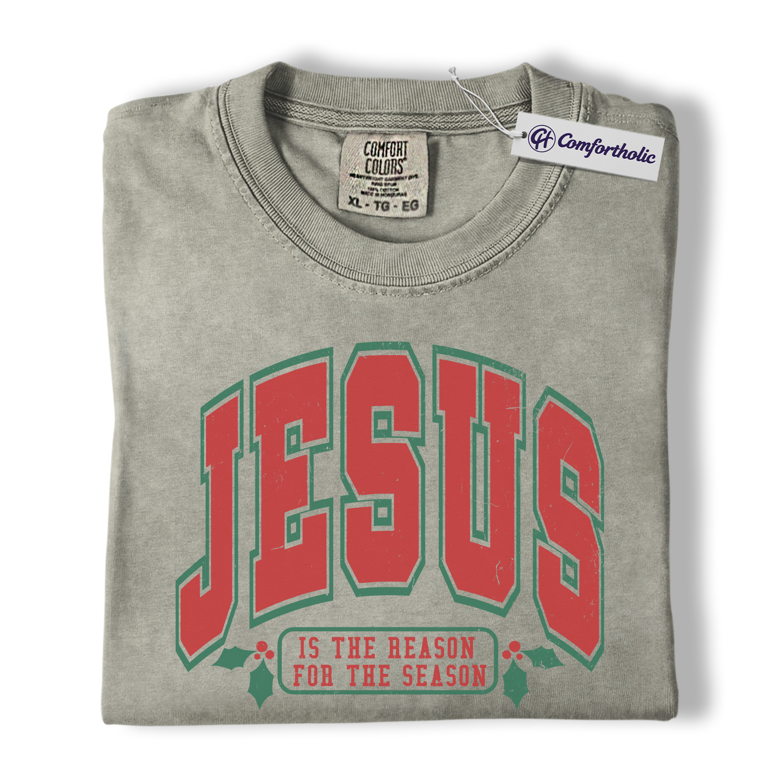 Jesus Reason for the Season Shirt, Christian Christmas T-Shirt, Faith-Based Varsity Holiday Typography Graphic Tee, Meaningful Christmas Gift for Women, Christmas Comfort Colors Shirt - Image 6
