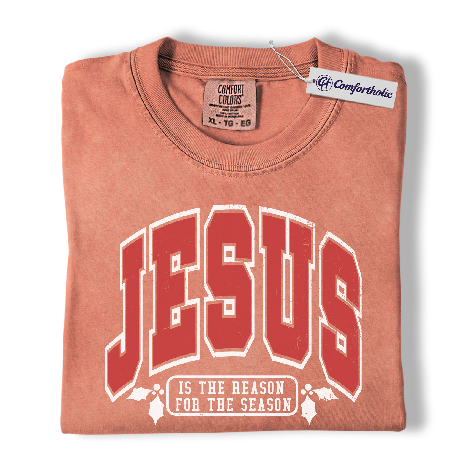 Jesus Reason for the Season Shirt, Christian Christmas T-Shirt, Faith-Based Varsity Holiday Typography Graphic Tee, Meaningful Christmas Gift for Women, Christmas Comfort Colors Shirt - Image 7