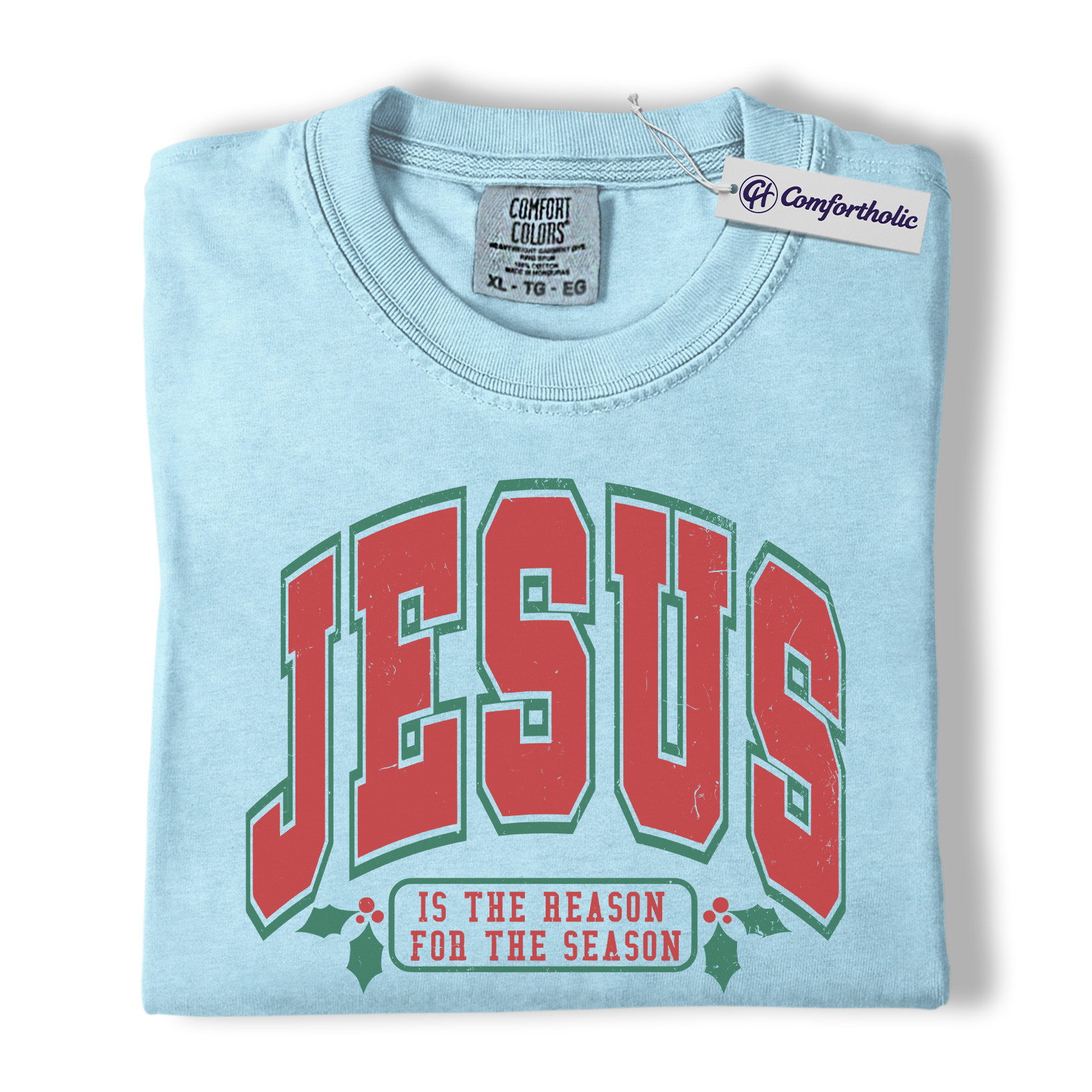 Jesus Reason for the Season Shirt, Christian Christmas T-Shirt, Faith-Based Varsity Holiday Typography Graphic Tee, Meaningful Christmas Gift for Women, Christmas Comfort Colors Shirt - Image 14