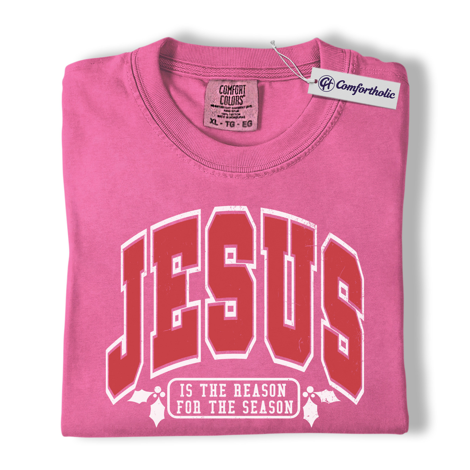 Jesus Reason for the Season Shirt, Christian Christmas T-Shirt, Faith-Based Varsity Holiday Typography Graphic Tee, Meaningful Christmas Gift for Women, Christmas Comfort Colors Shirt - Image 16