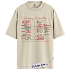 Merry Christmas Faith Shirt, Christian Holiday T-Shirt, Religious Bible Quote Typography Graphic Tee, Meaningful Christmas Gift for Women, Christmas Comfort Colors Shirt