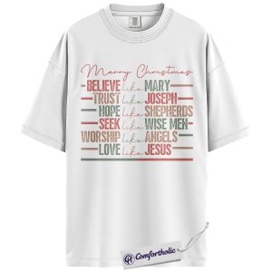 Alternative view of Merry Christmas Faith Shirt, Christian Holiday T-Shirt, Religious Bible Quote Typography Graphic Tee, Meaningful Christmas Gift for Women, Christmas Comfort Colors Shirt