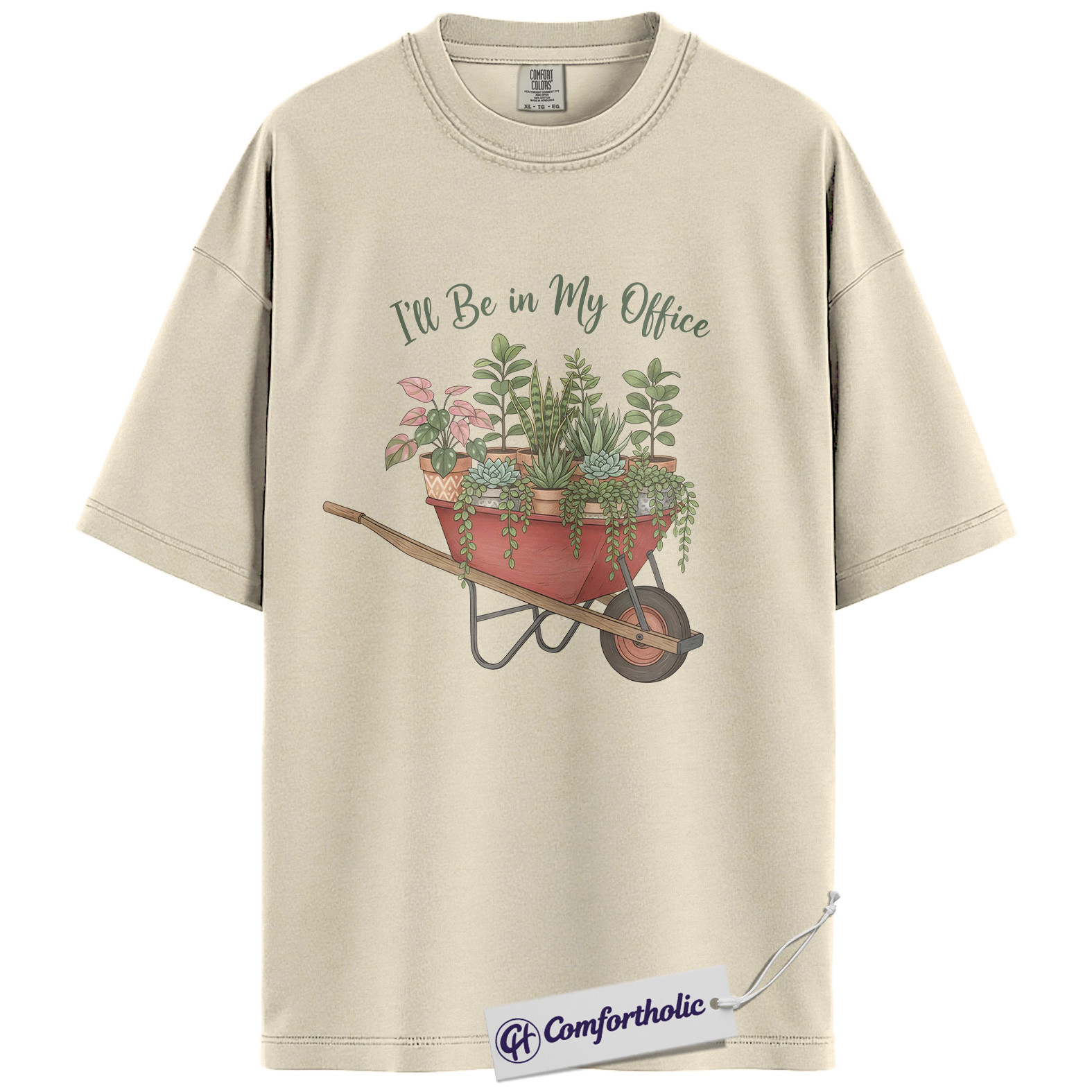 I’ll Be in My Office Shirt, Plant Lover Gardening T-Shirt, Cute Botanical Wheelbarrow Graphic Tee, Gift for Plant Moms, Comfort Colors Shirt