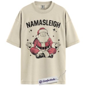 Namasleigh Shirt, Yoga Christmas T-Shirt, Meditating Santa Holiday Graphic Tee, Funny Christmas Gift for Yoga Lovers, Christmas Comfort Colors Shirt