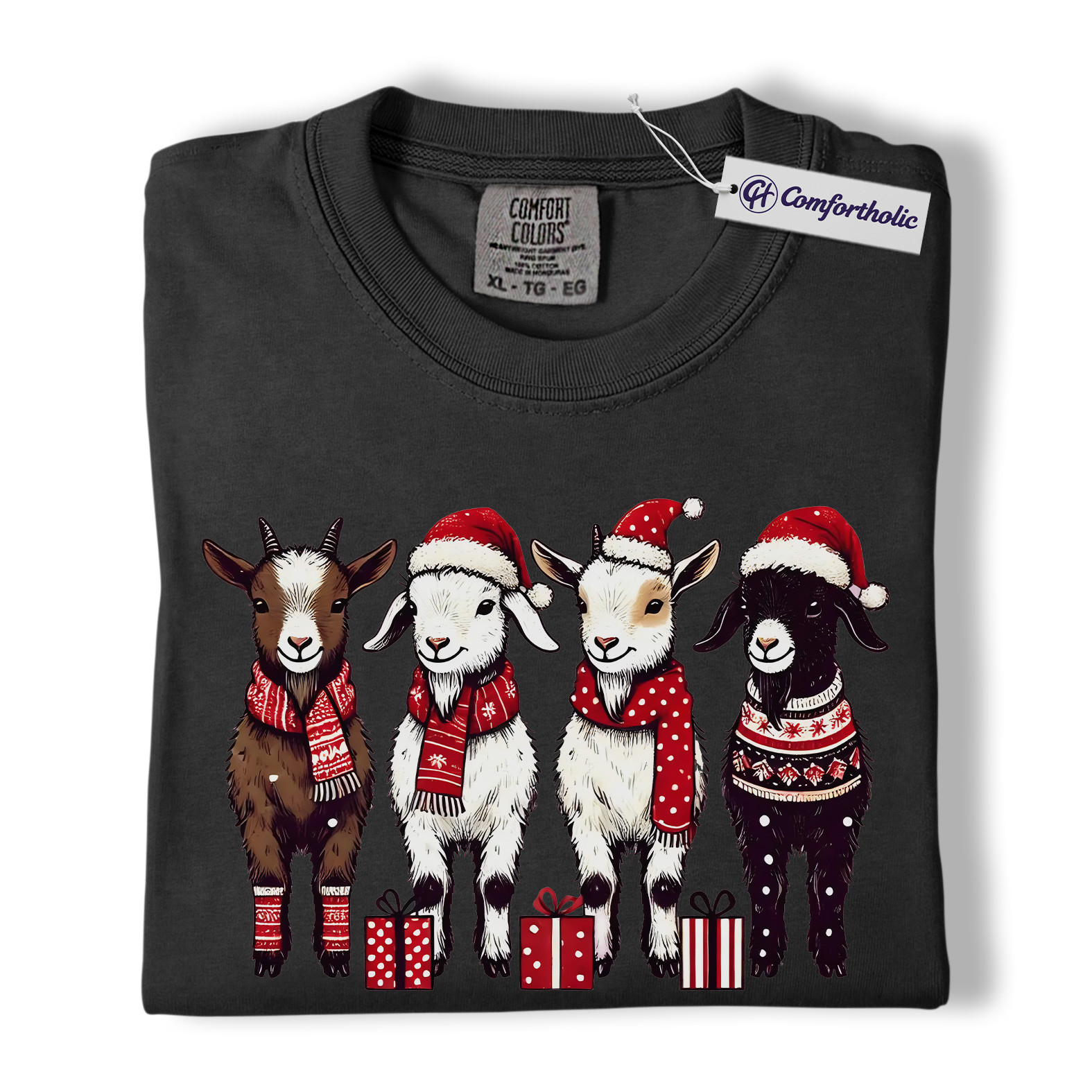 Christmas Goats Shirt, Farm Animal Holiday T-Shirt, Cute Country Graphic Tee, Gift for Goat Lovers, Christmas Comfort Colors Shirt - Image 3
