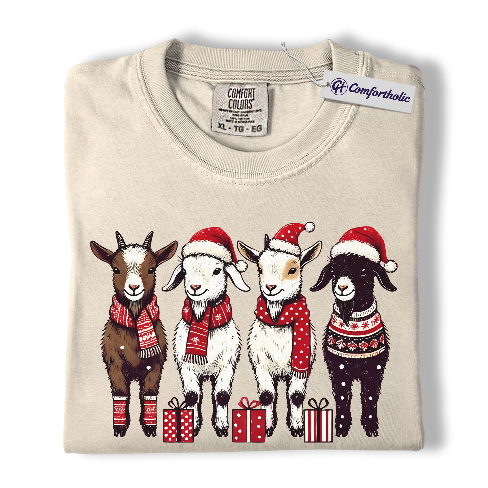 Christmas Goats Shirt, Farm Animal Holiday T-Shirt, Cute Country Graphic Tee, Gift for Goat Lovers, Christmas Comfort Colors Shirt - Image 5